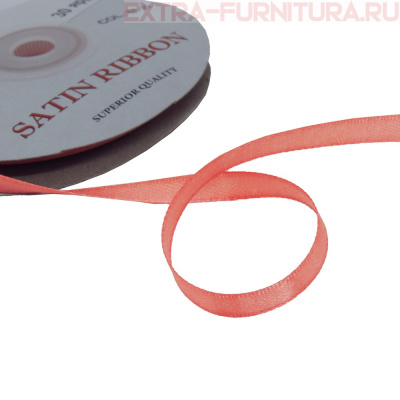 Лента атласная  6 мм  цв.055 светло-алый рул. 27,42м *